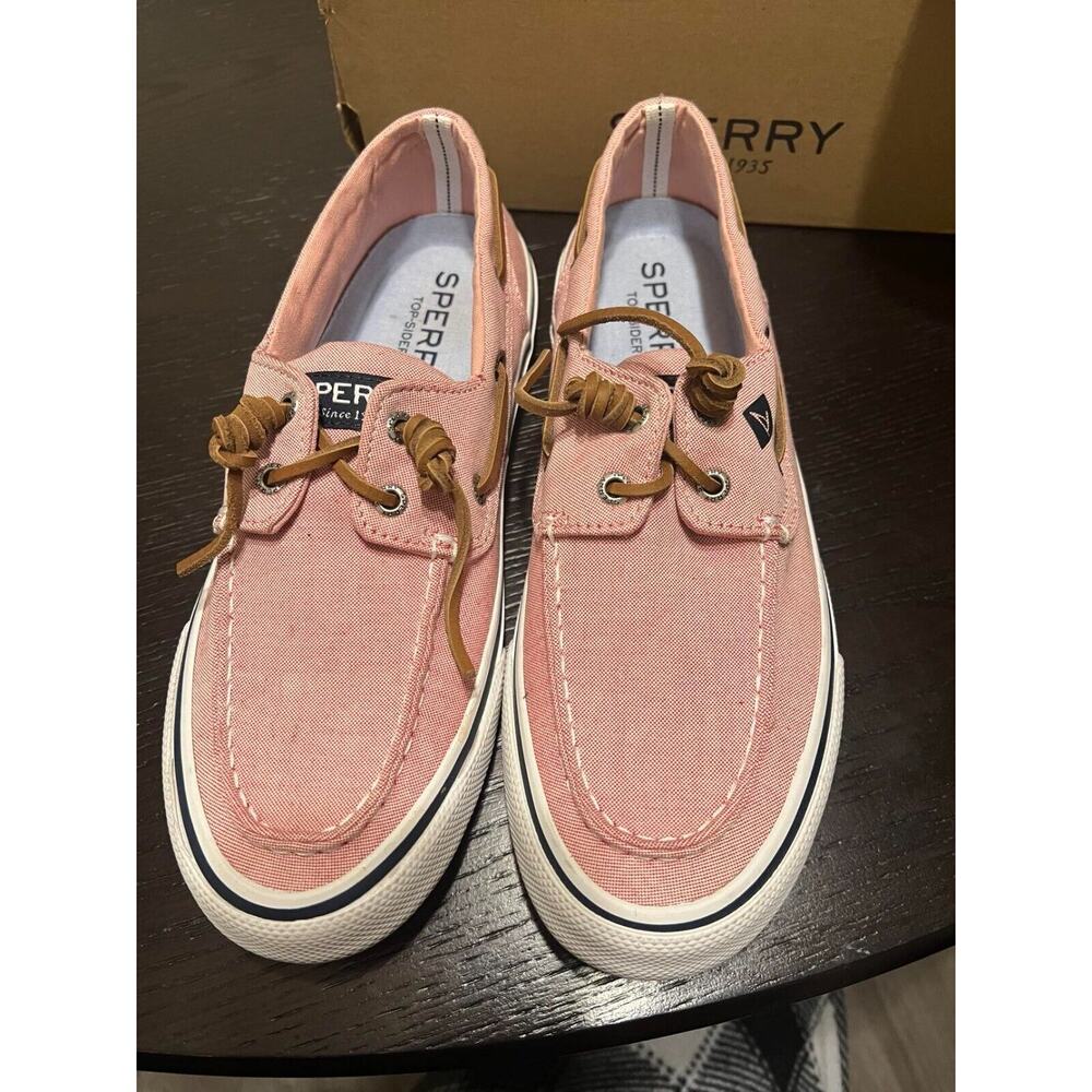 NIB PINK SPERRY TOPSIDER BAHAMA II SHIRT/RED MEN 8 WOMEN 9 1/2 SM MARKS FLOOR MO